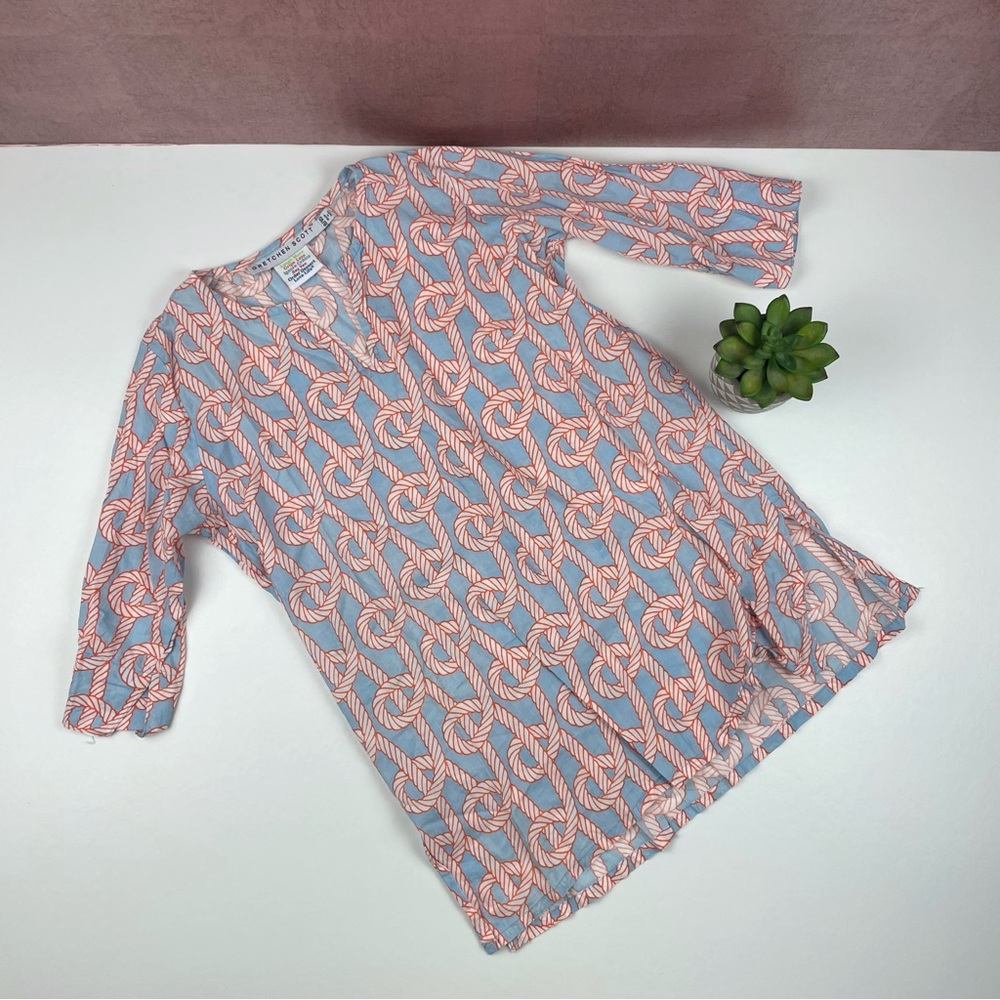 Gretchen Scott Orange White Blue Nautical Rope Long Sleeve Dress Girl Size 8/10